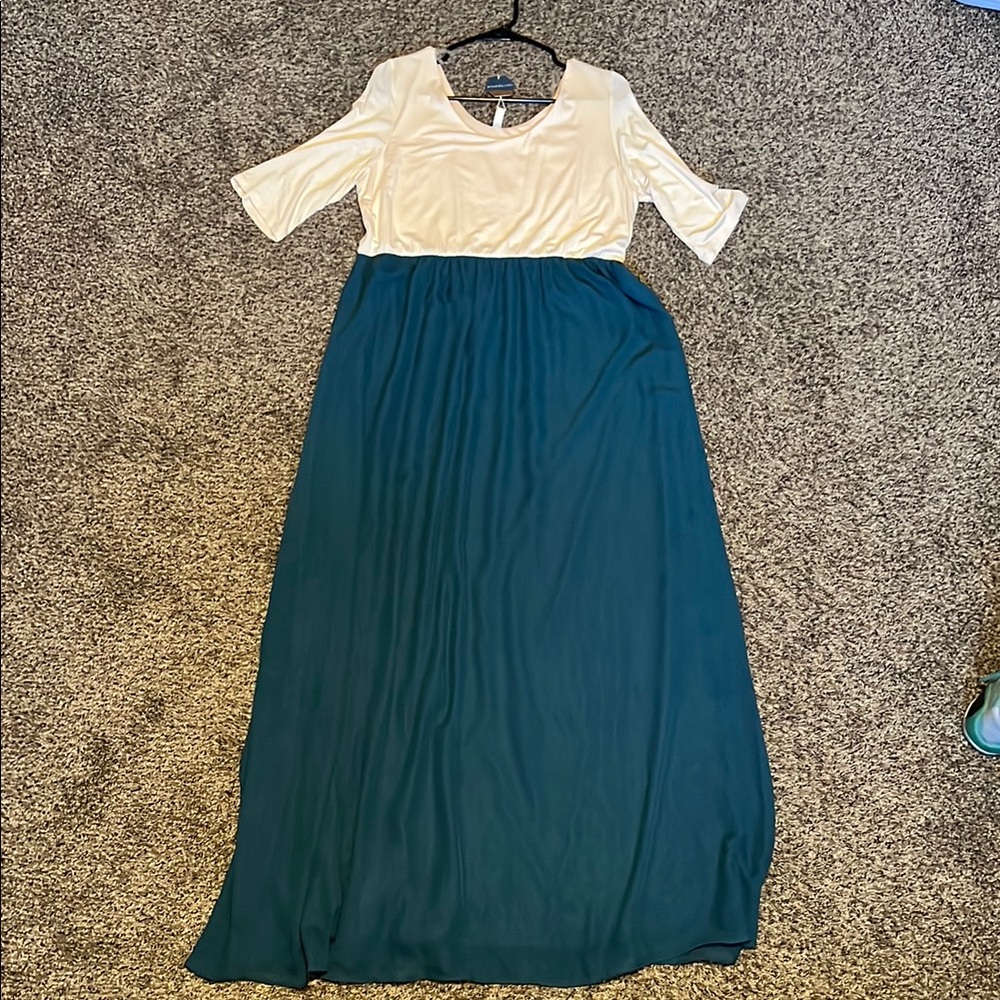 Pinkblush Cream and Blue Maxi Dress with Scoop Neck